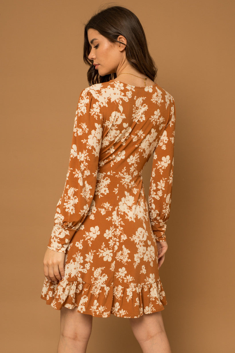 Faux Wrap Ruffle Hem Dress