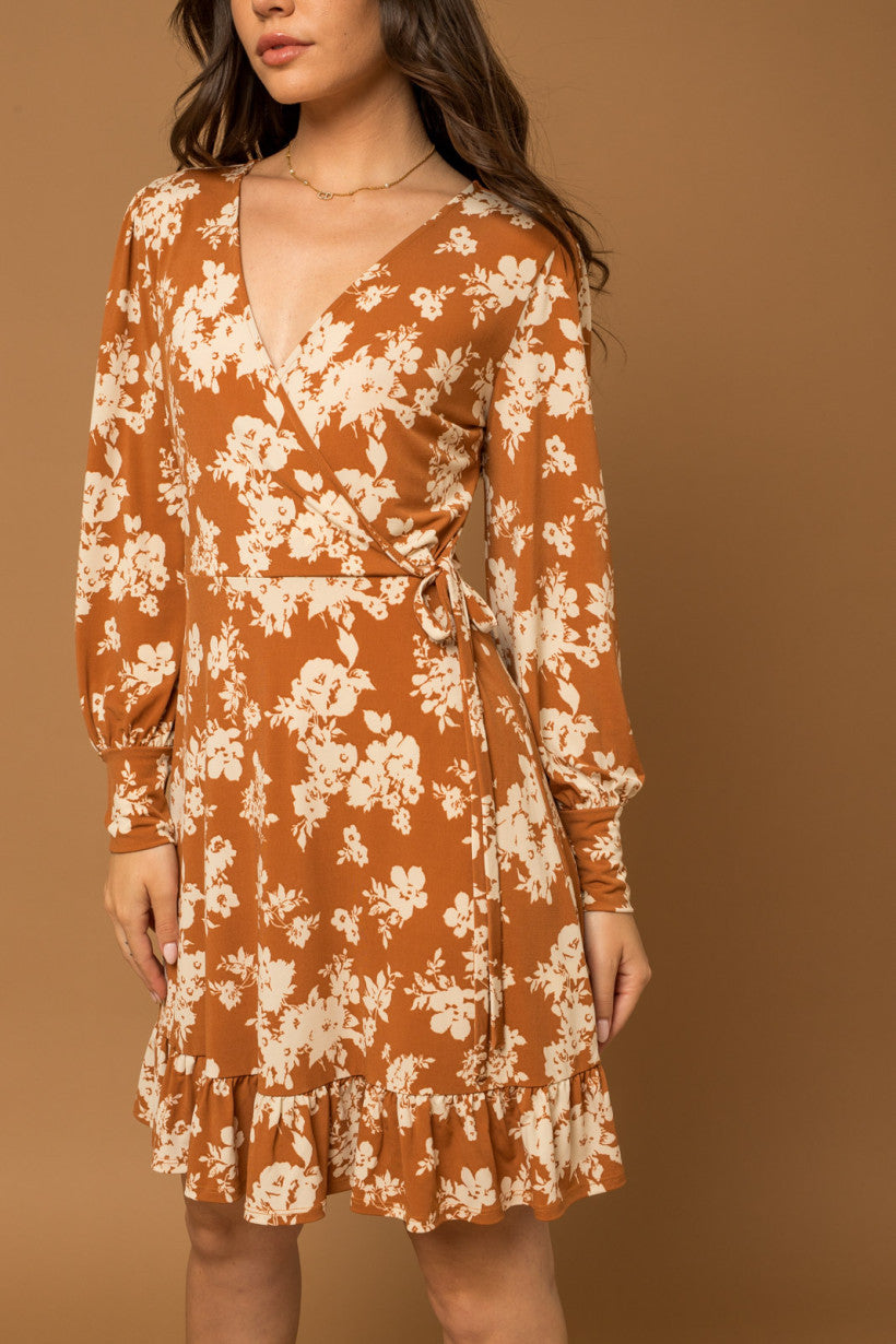 Faux Wrap Ruffle Hem Dress