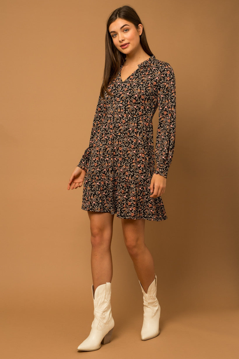 V-Collar Floral Dress