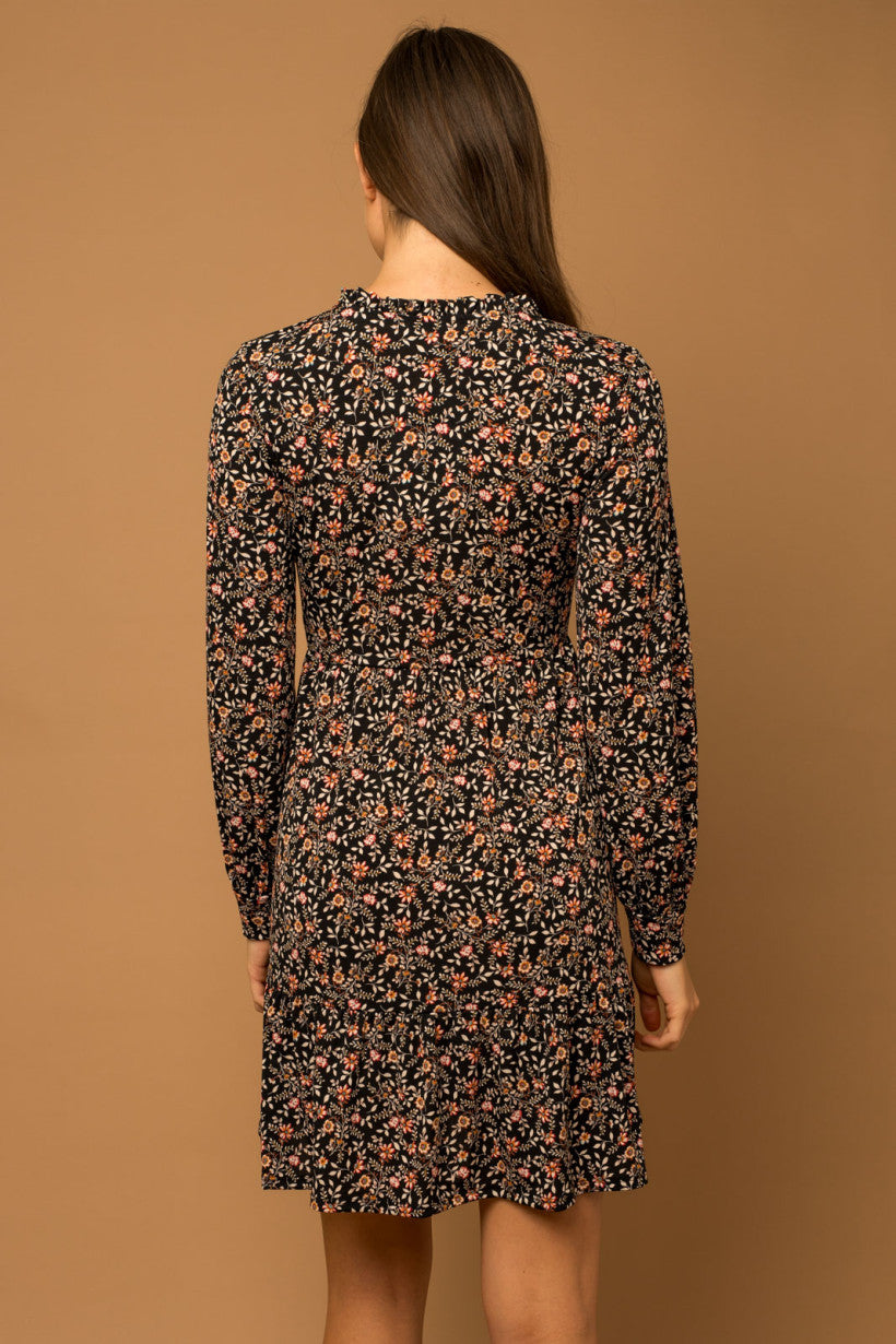 V-Collar Floral Dress