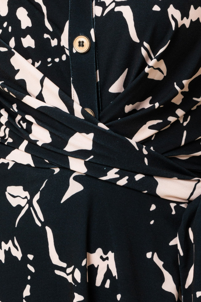 Half Button Floral Print Dress
