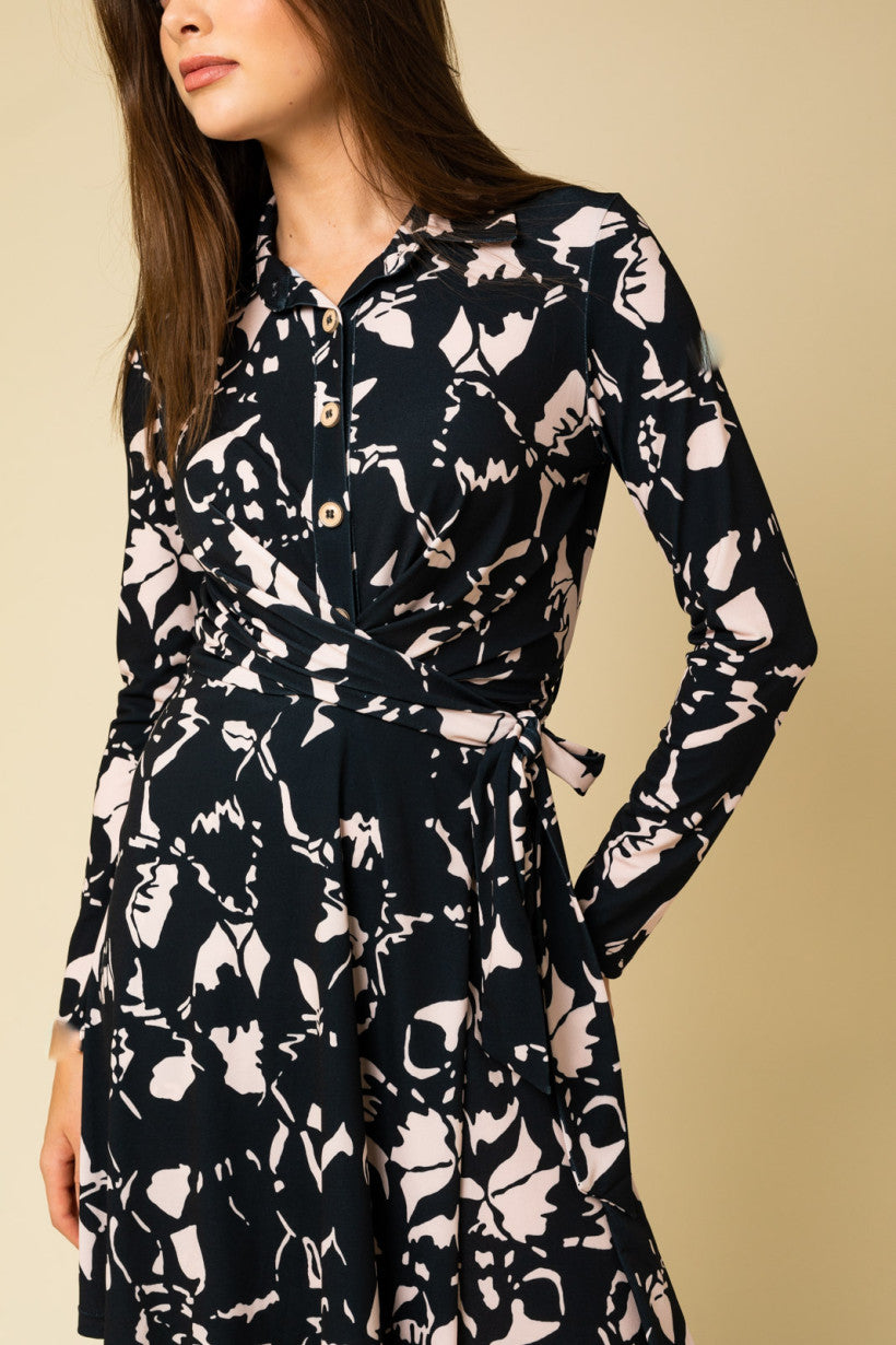 Half Button Floral Print Dress