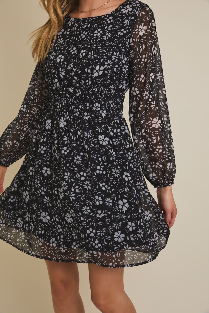Sheer Sleeve Floral Dress