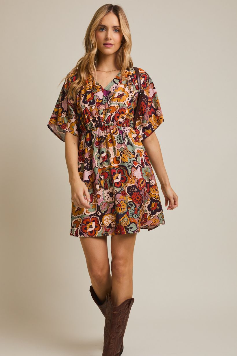Wide Sleeve Floral Dress