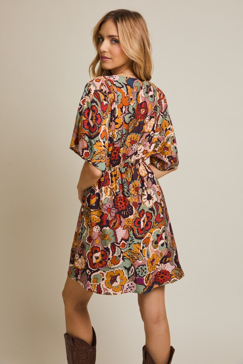 Wide Sleeve Floral Dress