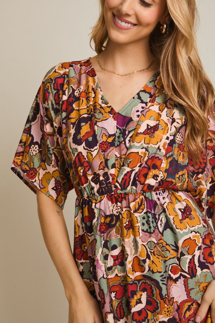 Wide Sleeve Floral Dress