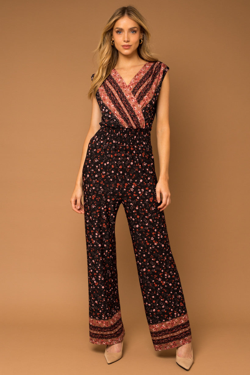 Sleeveless V-Neck Smocked Waist Jumpsuit
