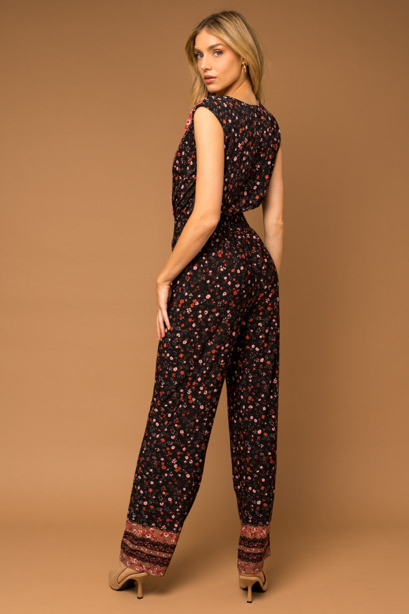 Sleeveless V-Neck Smocked Waist Jumpsuit