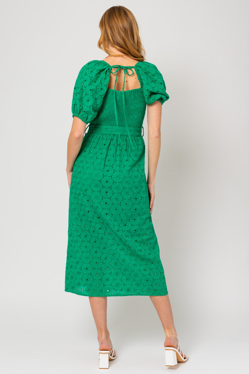 Eyelet Ruched Green Dress