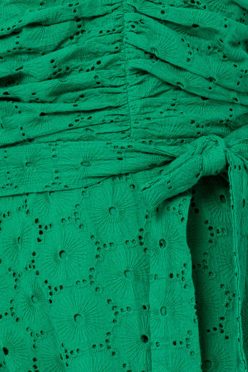Eyelet Ruched Green Dress