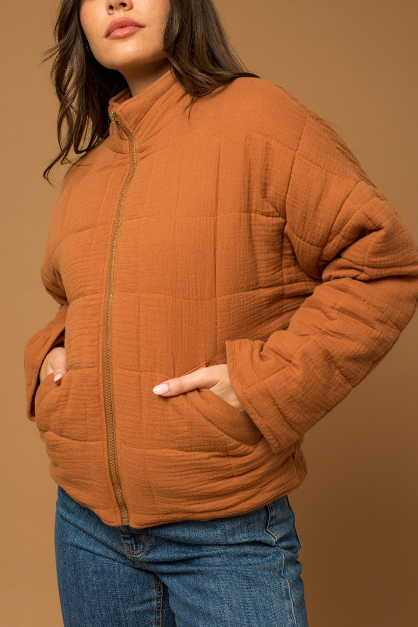 Quilted Camel Zip Jacket