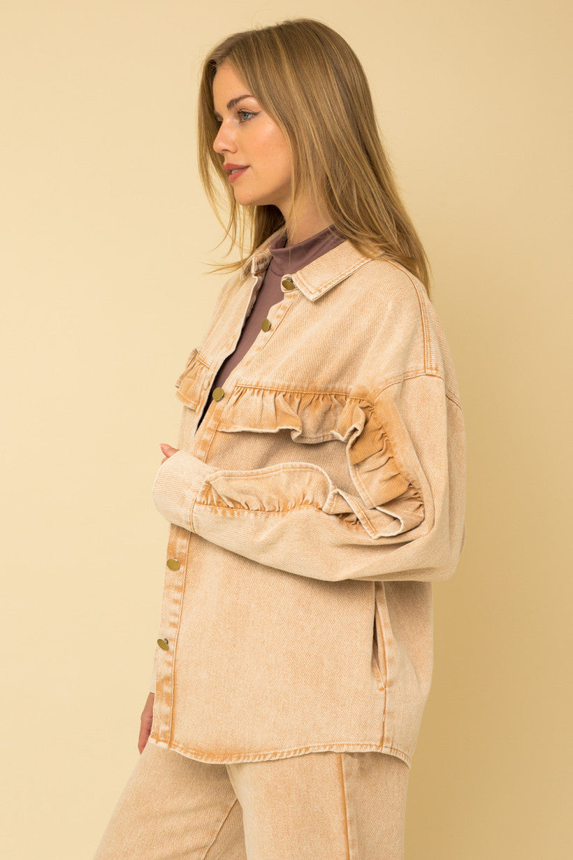 Ruffle Detail Twill Weave Shacket