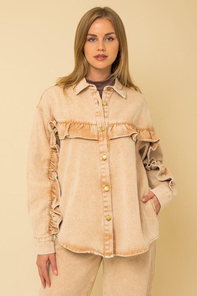 Ruffle Detail Twill Weave Shacket