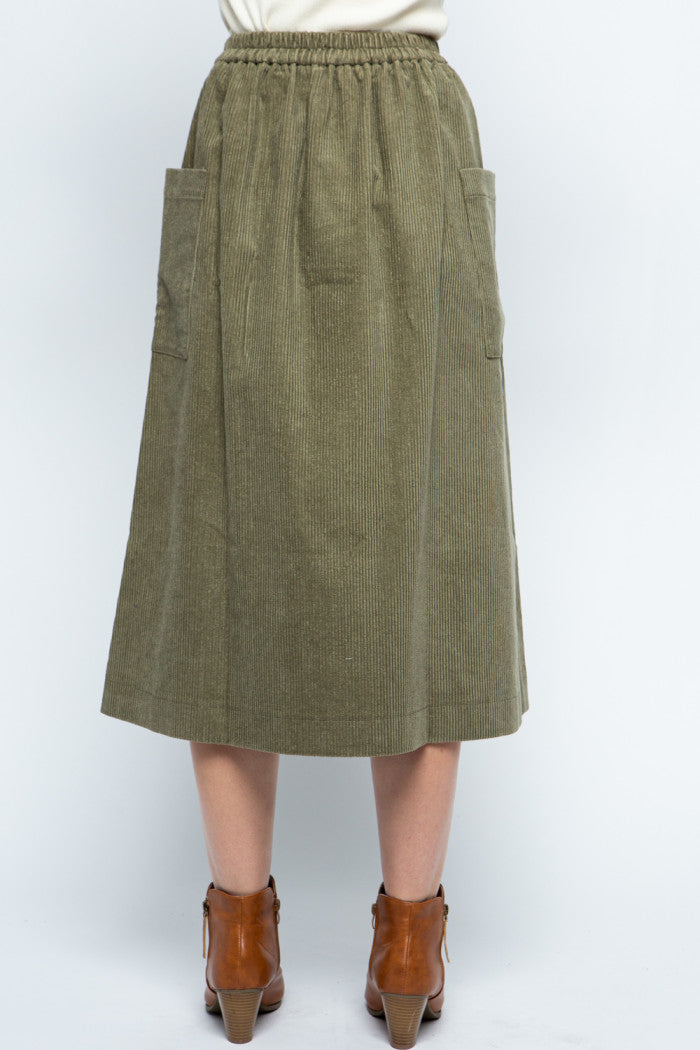 Olive Corduroy Pocket Skirt