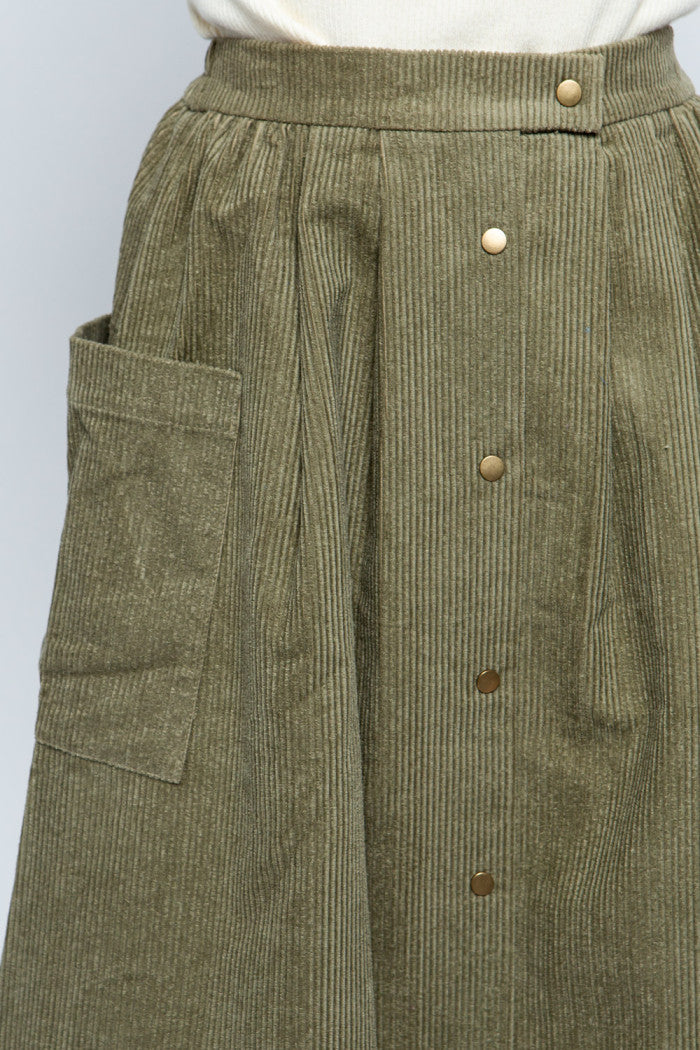 Olive Corduroy Pocket Skirt