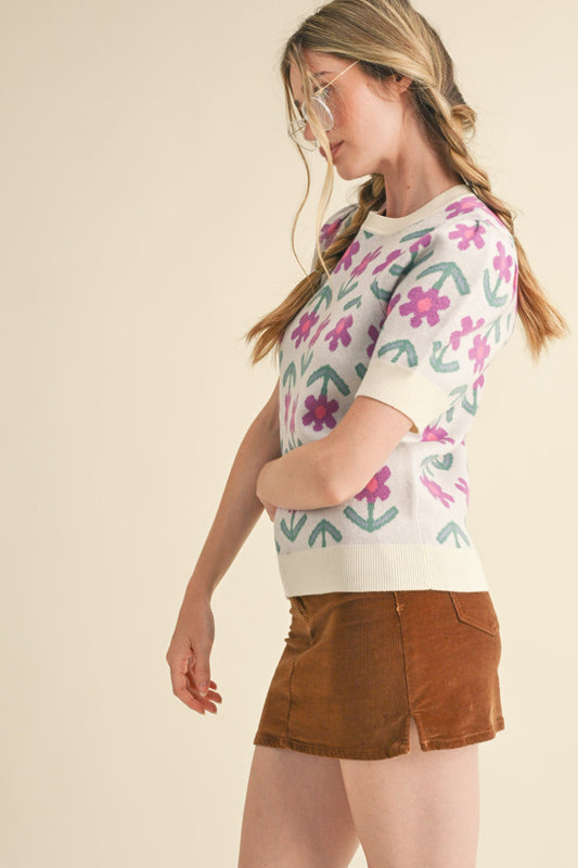 Puff Sleeve Floral Sweater