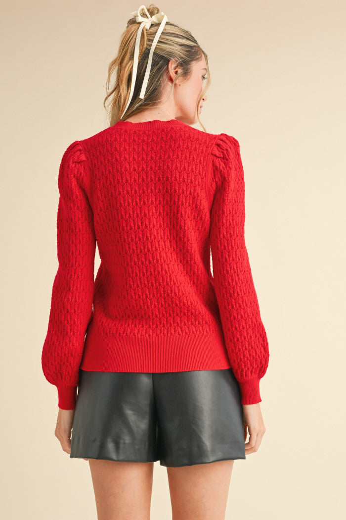 Puff Sleeve Pointelle Sweater