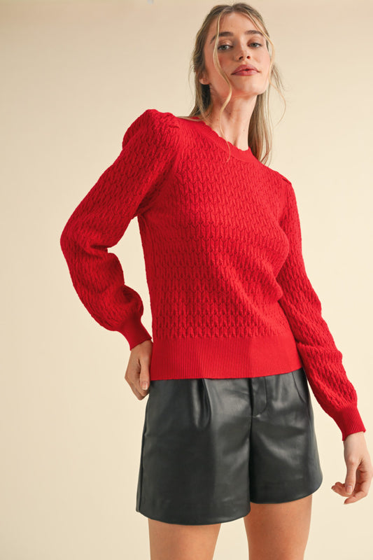 Puff Sleeve Pointelle Sweater