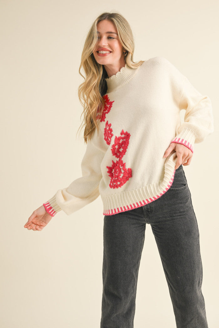 Embroidered Flower Sweater