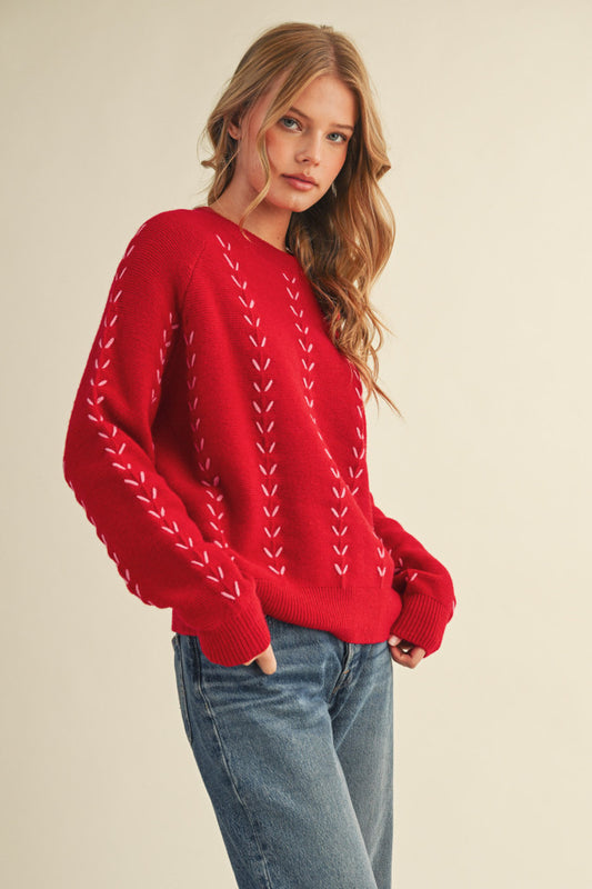 V-Embroidered Pullover Sweater