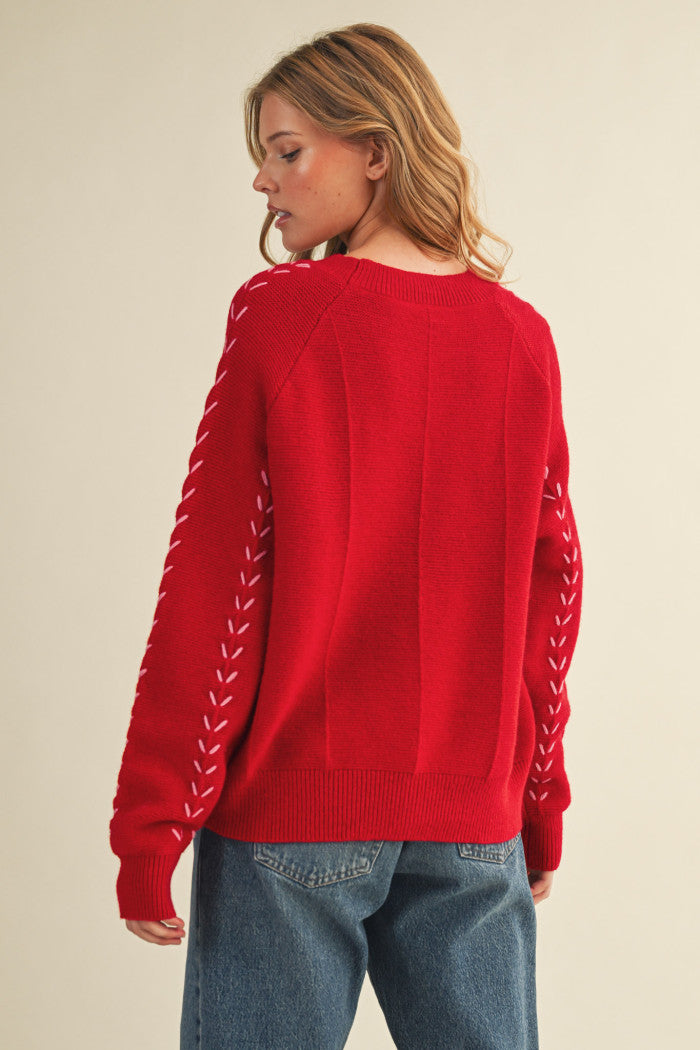 V-Embroidered Pullover Sweater