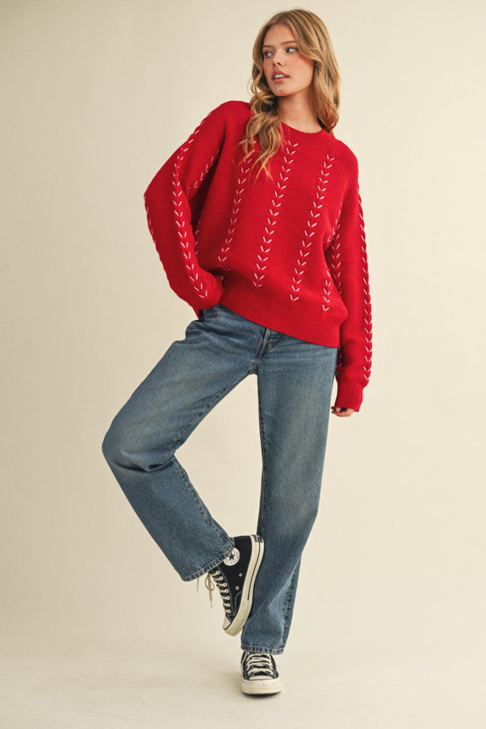 V-Embroidered Pullover Sweater