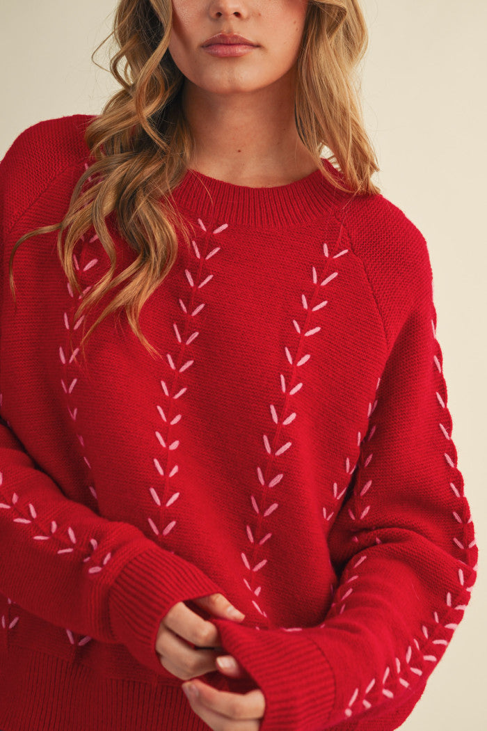 V-Embroidered Pullover Sweater