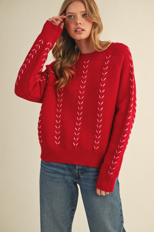 V-Embroidered Pullover Sweater