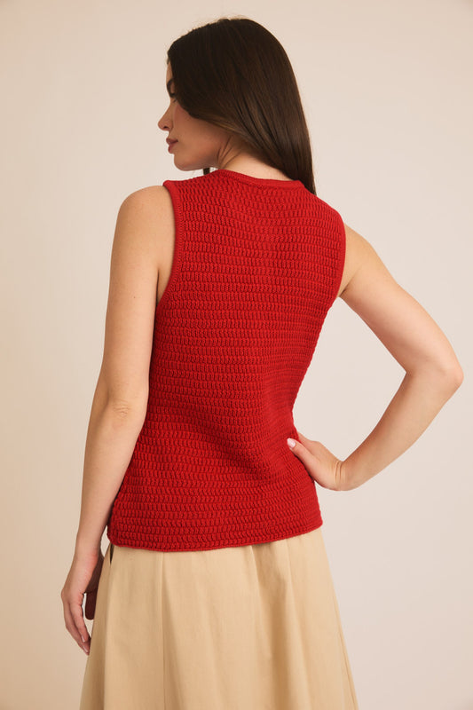 Button Sweater Vest - Red
