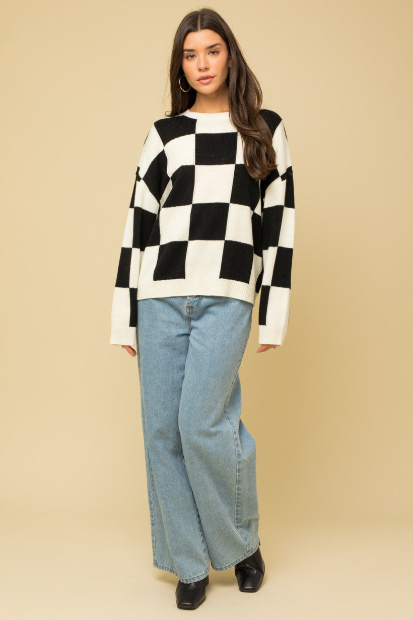 Large Checkered Print Sweater