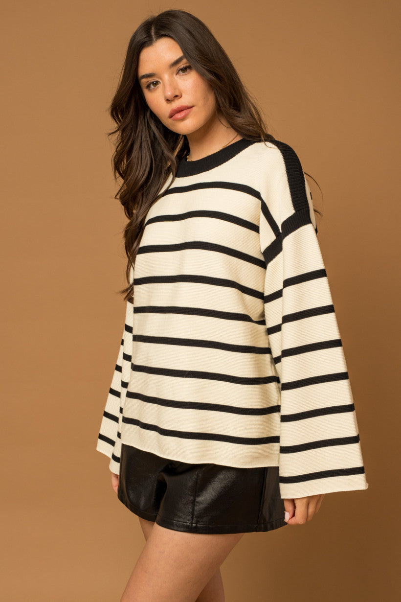 Flare Sleeves Striped Sweater