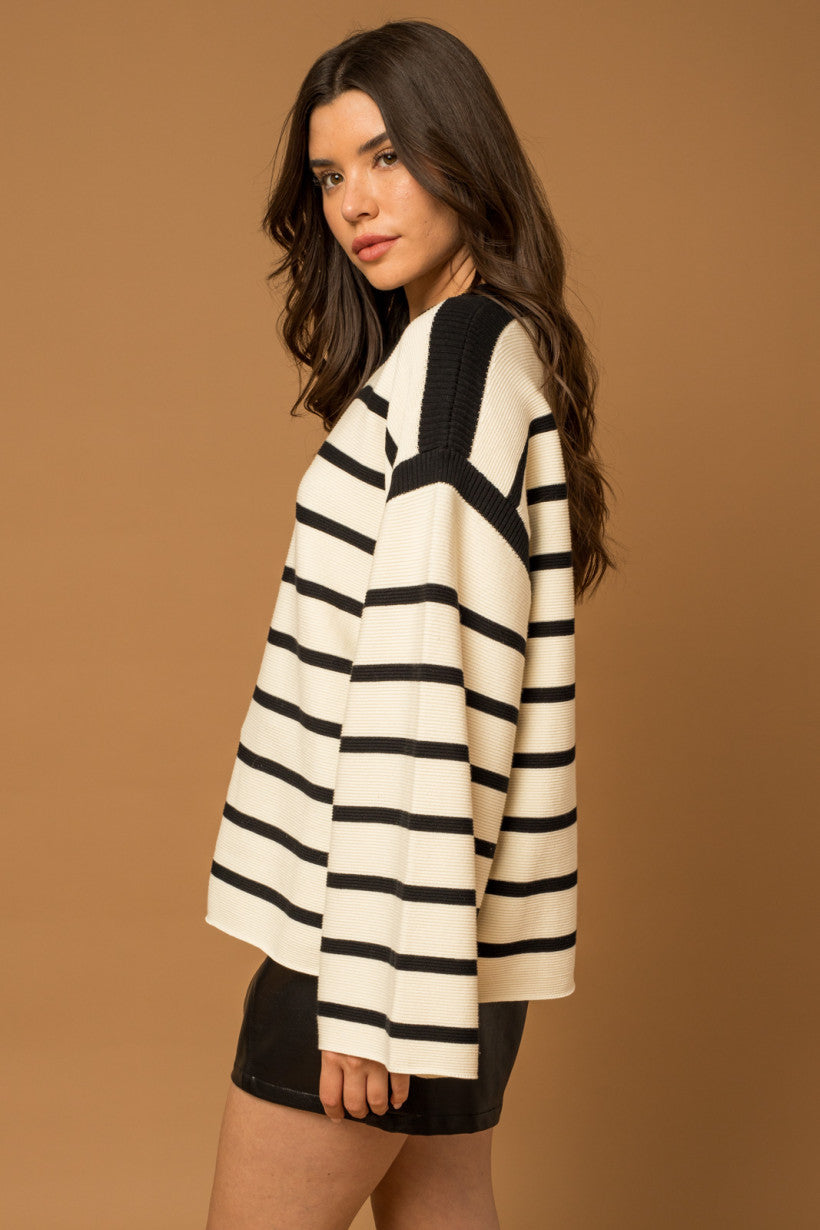 Flare Sleeves Striped Sweater