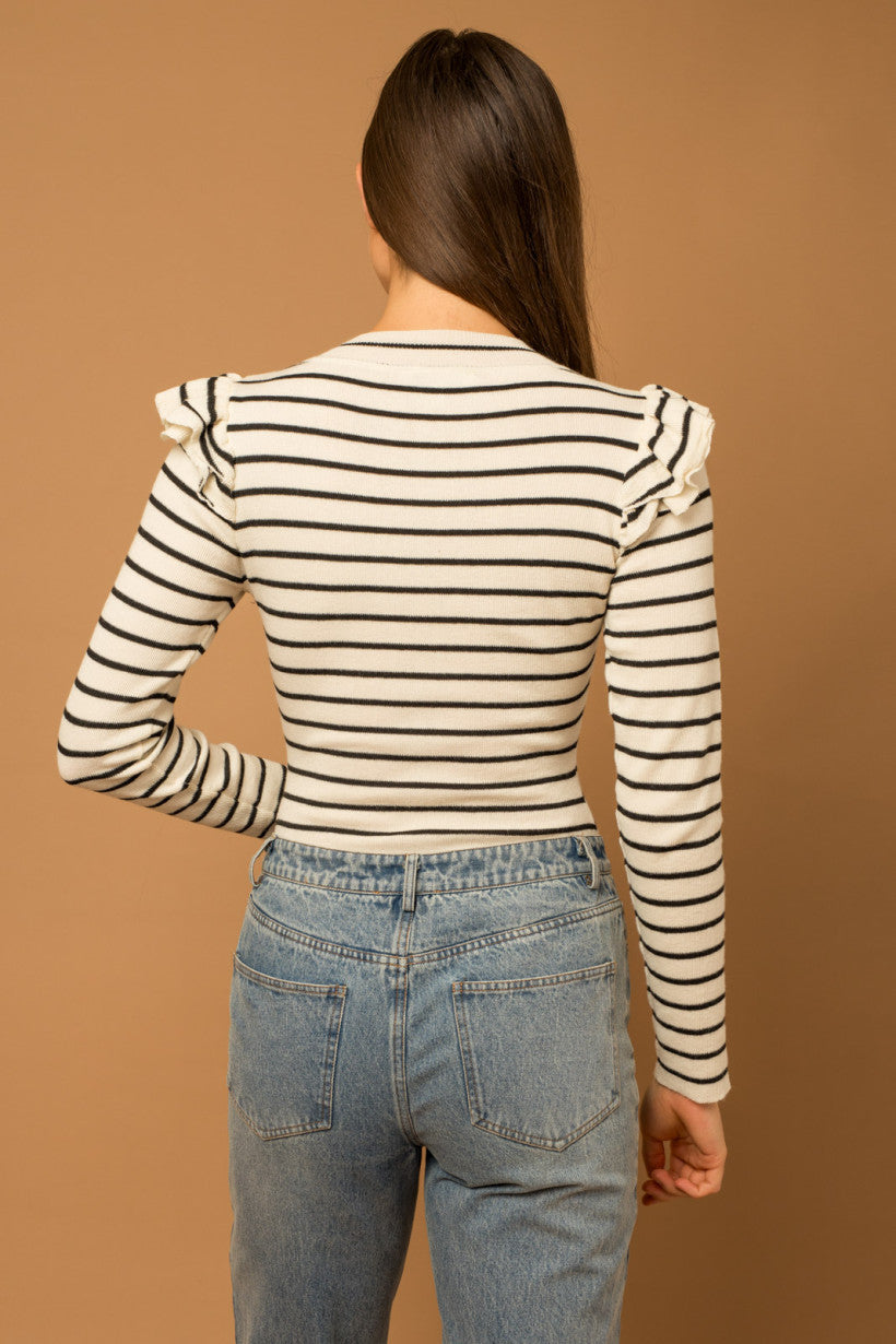 Ruffle Shoulder Striped Bodysuit