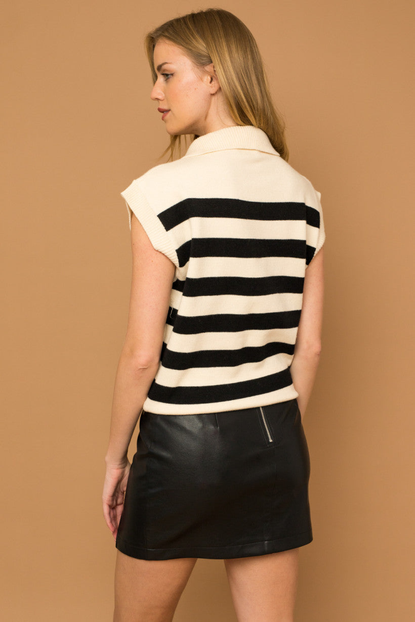 Quarter Zip Striped Sweater Top
