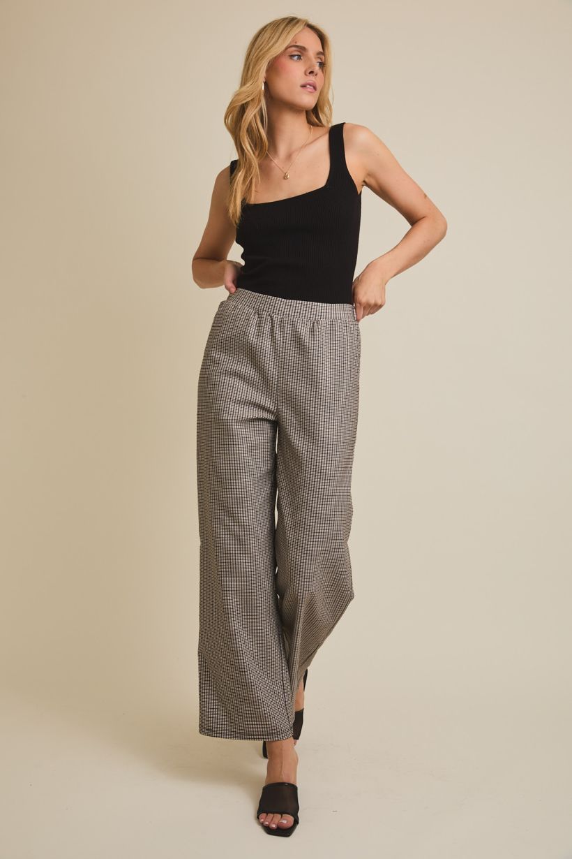 Pleated Checkered Pants
