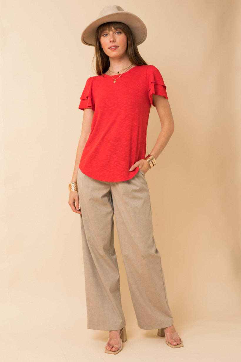 Double Ruffle Short Sleeve Top