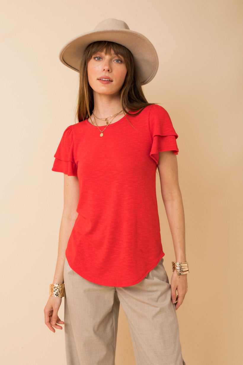 Double Ruffle Short Sleeve Top