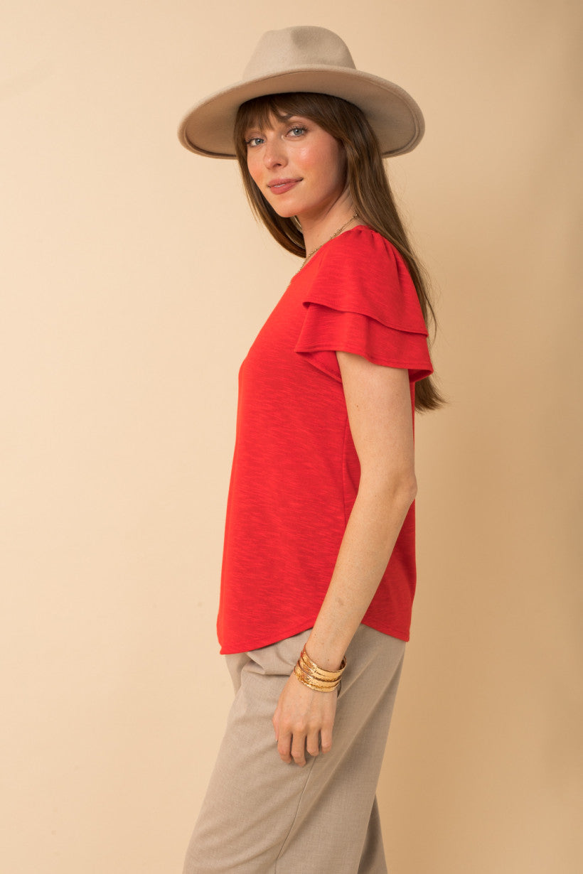 Double Ruffle Short Sleeve Top