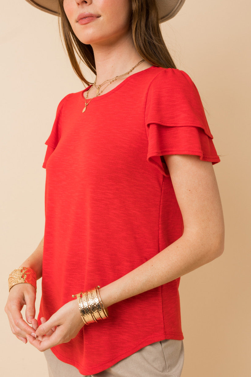 Double Ruffle Short Sleeve Top