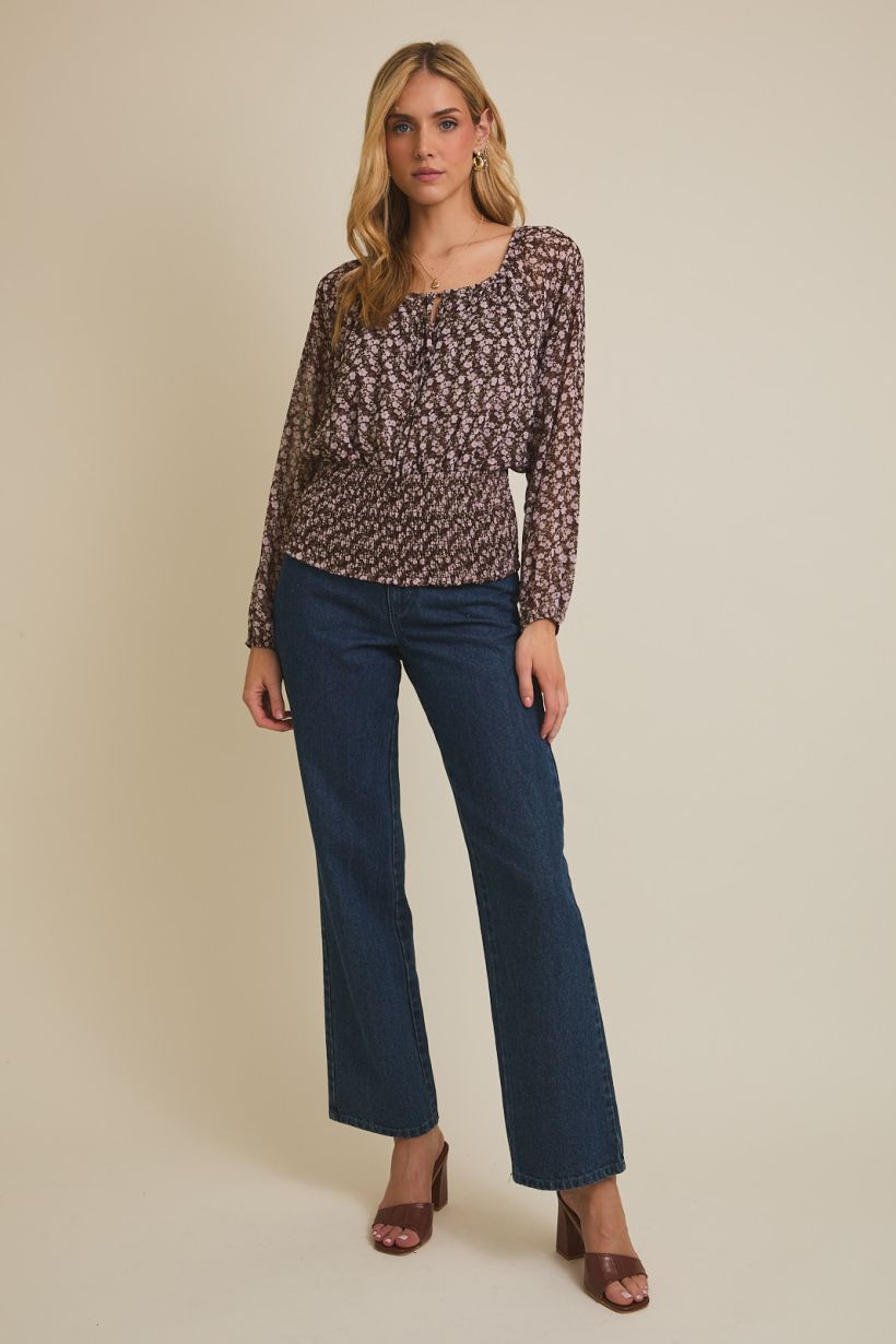 Smocked Waist Ditsy Top