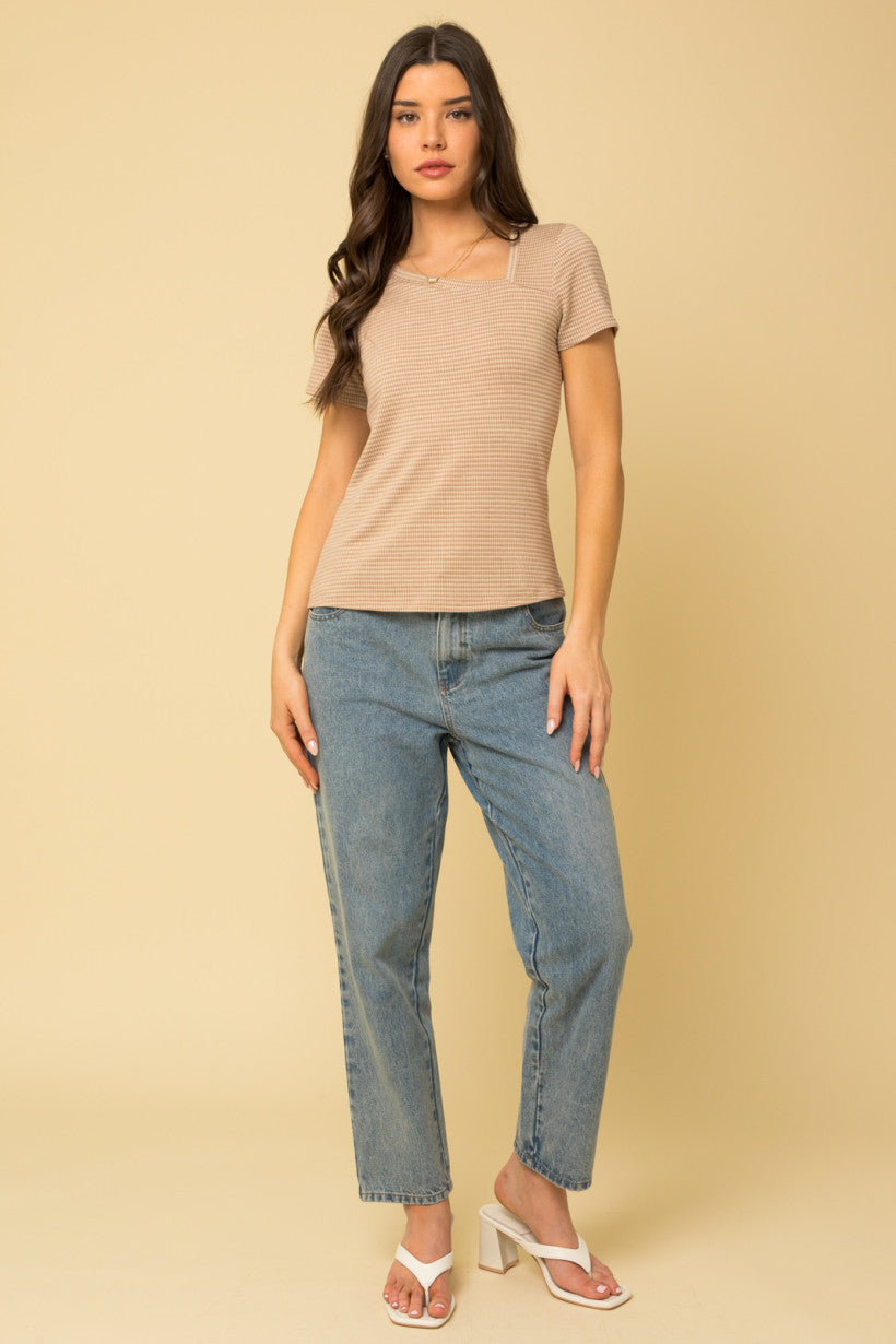 Asymmetric Short Sleeve Taupe Top