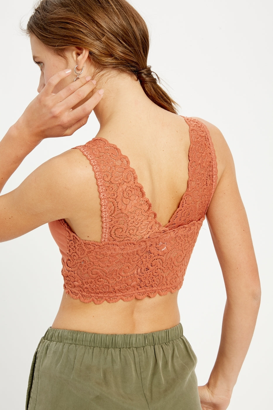 Scalloped Edge Lace Trimmed Padded Bralette - Brick