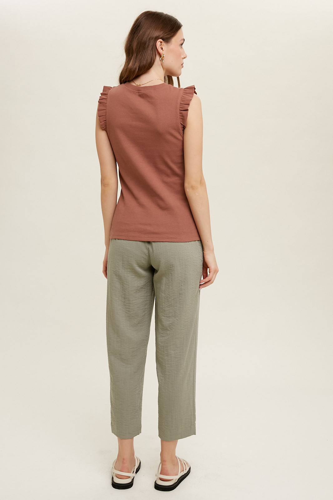 Ruffle Detailed Knit Tank - Burlwood