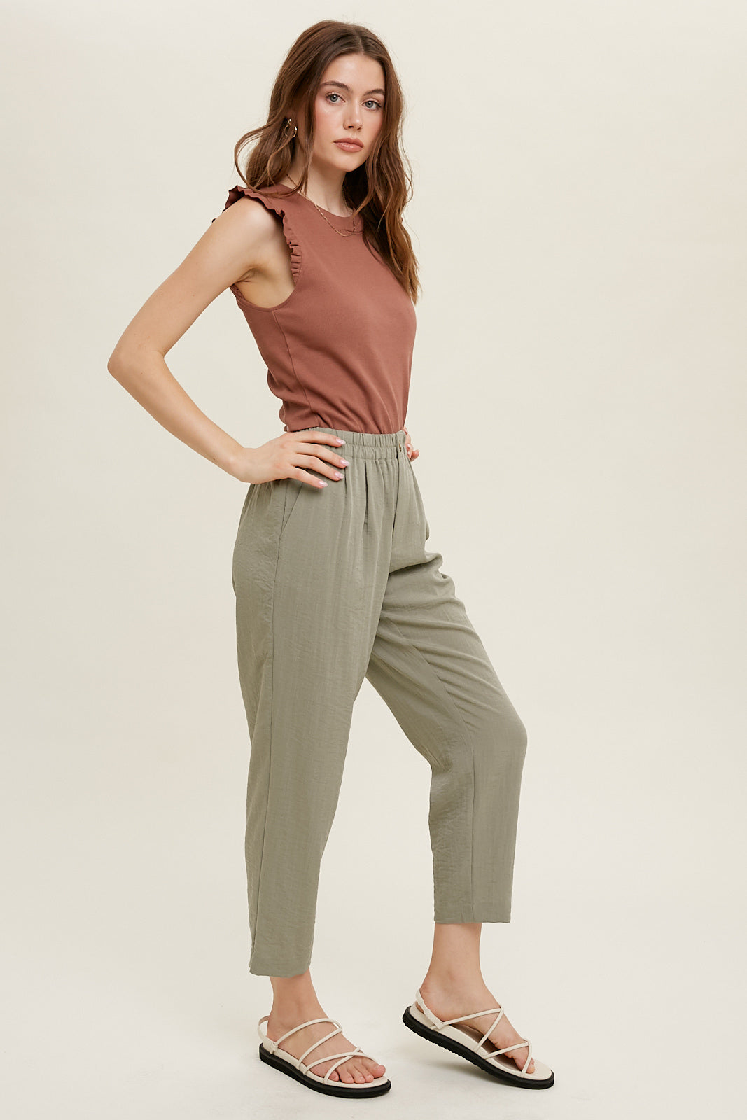 Ruffle Detailed Knit Tank - Burlwood