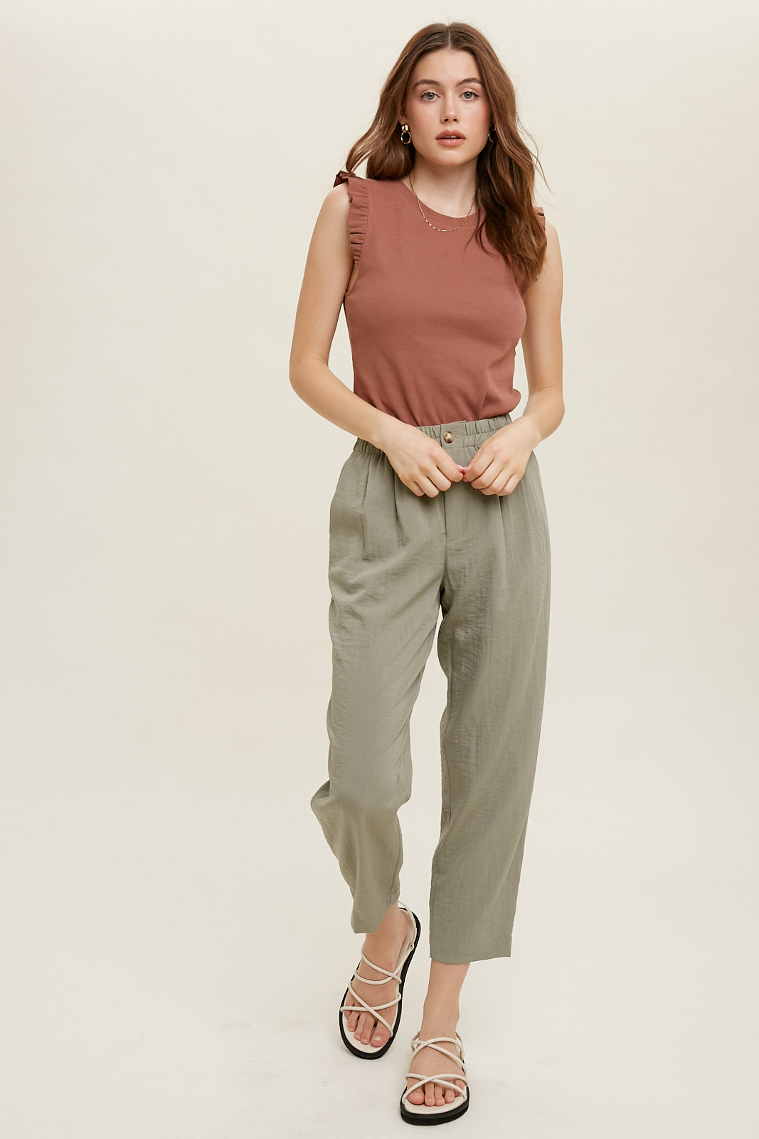 Ruffle Detailed Knit Tank - Burlwood
