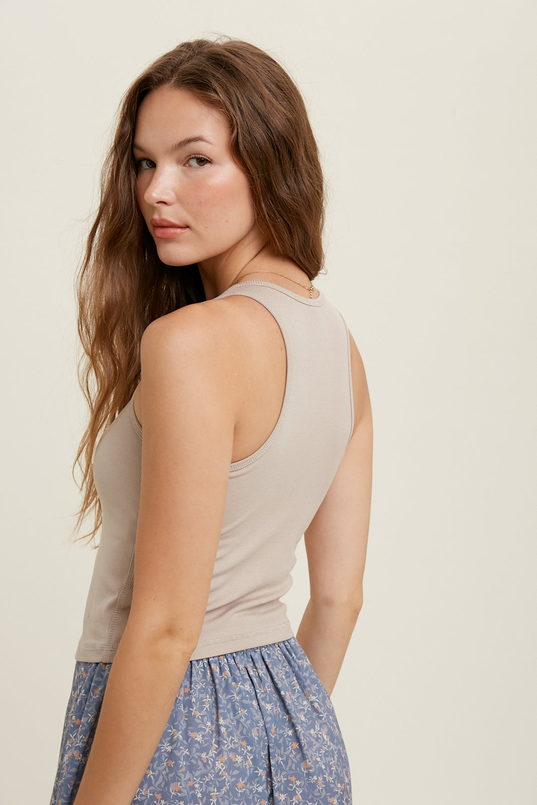 Cropped Tank with Bra Insert - Shell