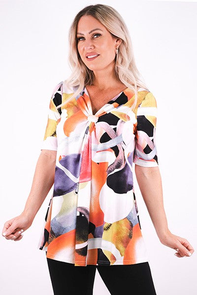 Multicolored Short Sleeve V-Neck Top