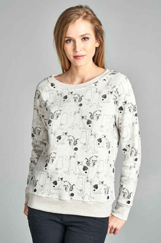 Black and White Cat Print Sweatshirt