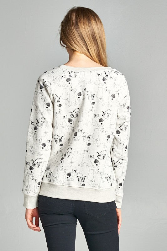 Black and White Cat Print Sweatshirt