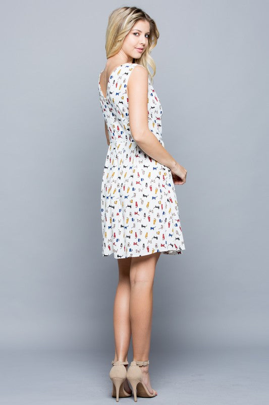 Colorful Cat Dress With Pockets